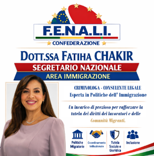F.E.N.A.L.I.: Nominata la dott.ssa Fatiha CHAKIR - SEGRETARIA NAZIONALE - Area IMMIGRAZIONE